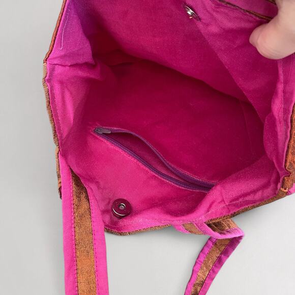 Skull Embroidered Halloween Tote Bag Day Of The Dead Rust Orange Satin Beaded - Picture 6 of 7